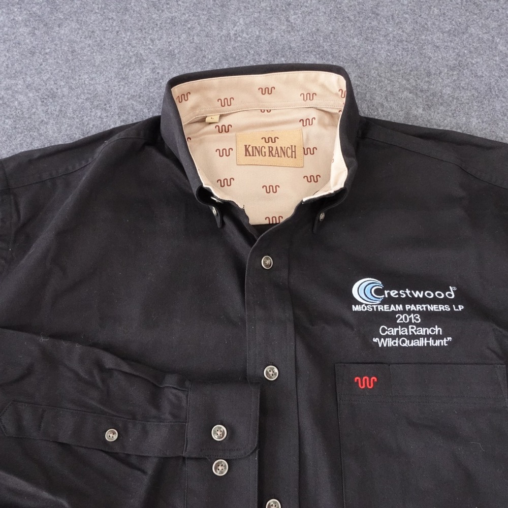 King Ranch Mens Black Twill Button Down Shirt L 2013 Wild Quail Hunt Crestwood